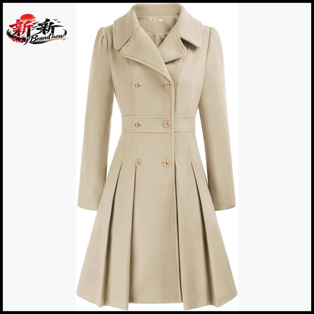 Polyester Blend Trench Coat Notch Lapel Double Breasted A-Line